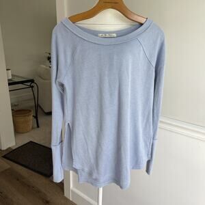 Free People Waffle Thermal Long Sleeve Top T shirt Light Blue Size XS/S Beachy